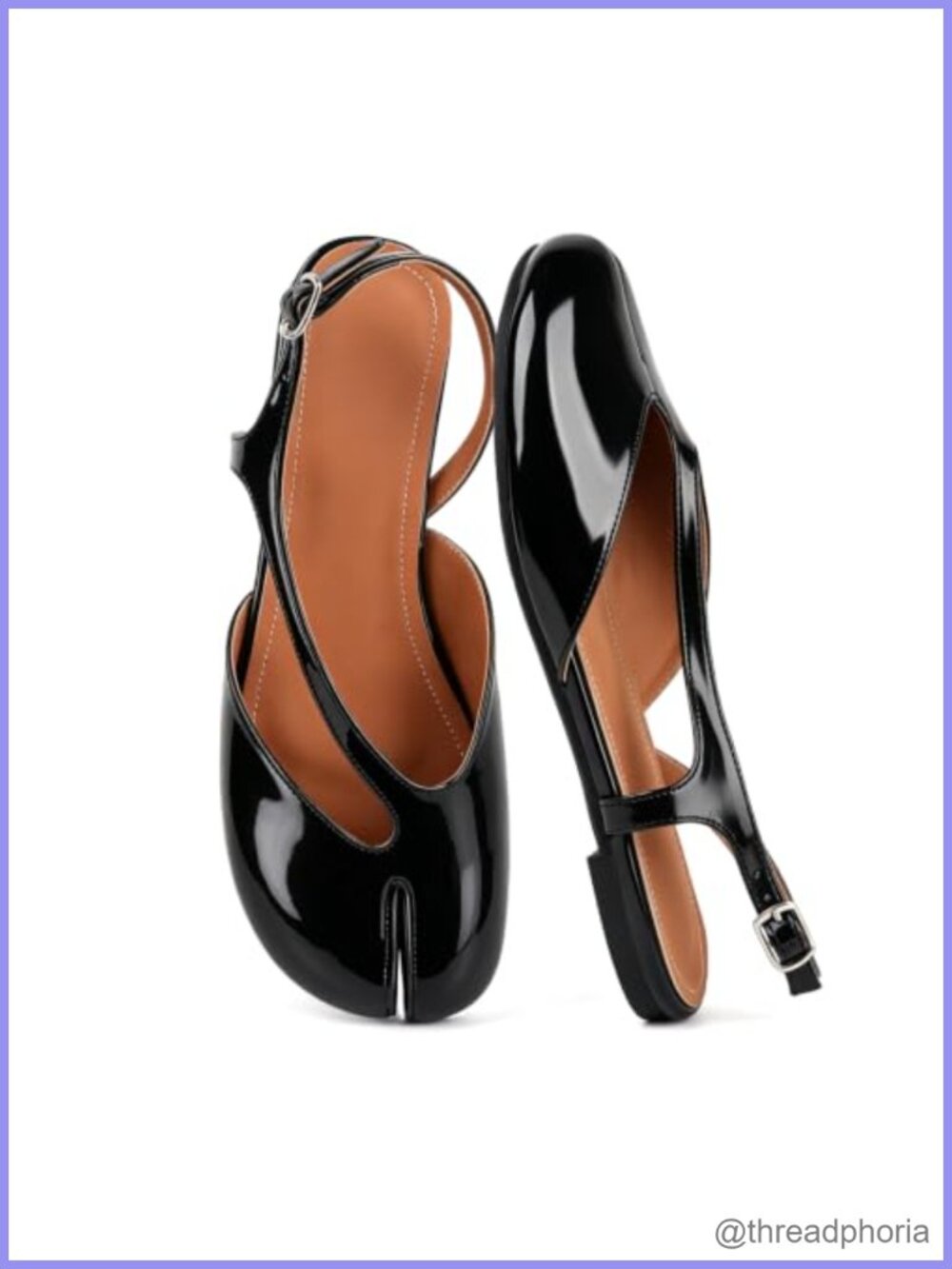 Faux Leather Tabi Flats Split Toe Slingback Women's Shoes